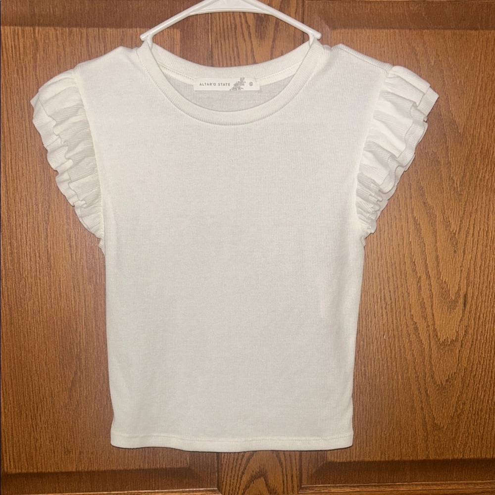 Altar'd State White Ruffle Sleeve Tee